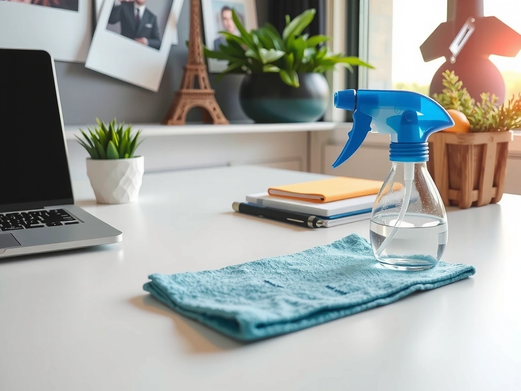 Professional cleaning tools organized on a desk
